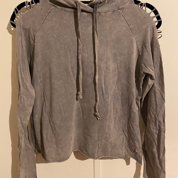 Acid wash grey open shoulder hoodie - Picture 1 of 3
